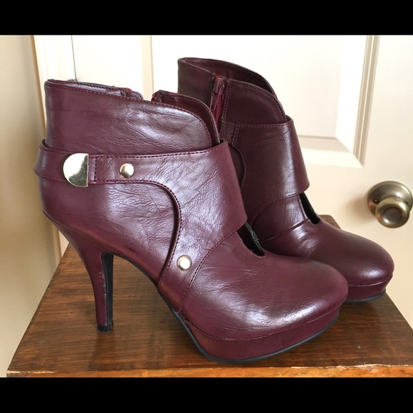 REDDISH PURPLE HIGH HEEL PLATFORM ANKLE BOOTS Sz 7 - Picture 7 of 8